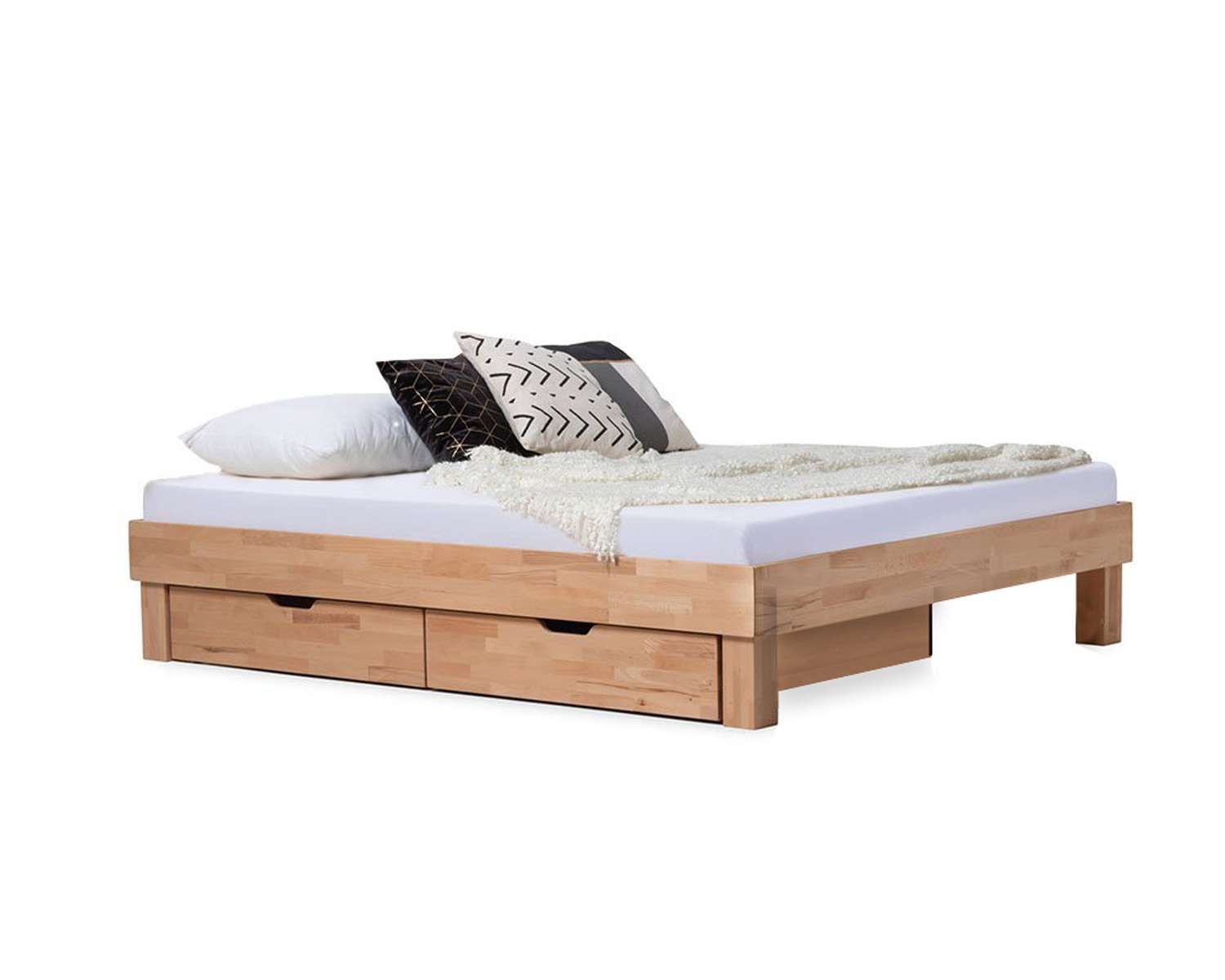 Tweepersoons houten bed Kreta met opbergladen geen hb en boekenplank Tweepersoons houten bed Kreta met opbergladen geen hb en boekenplank