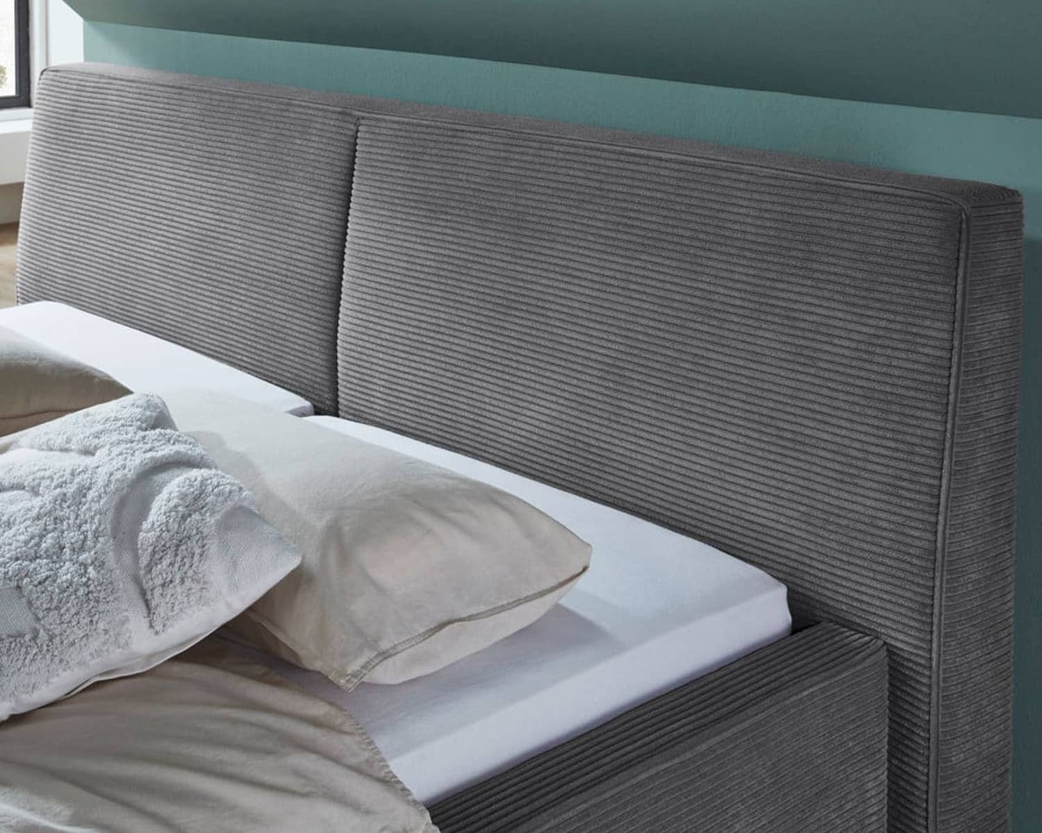 Grijs stoffen bed ribbeltjes stof Grijs stoffen bed ribbeltjes stof