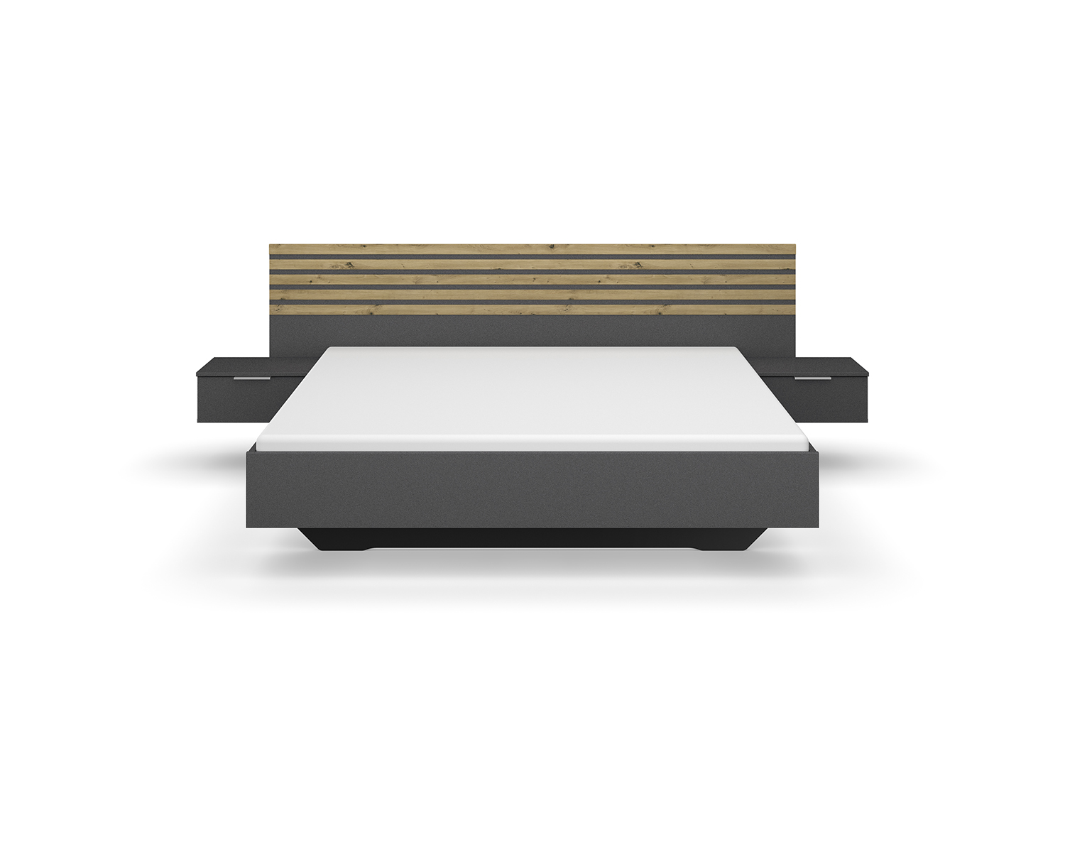 Metallic grijs bed met houtlook lamellen