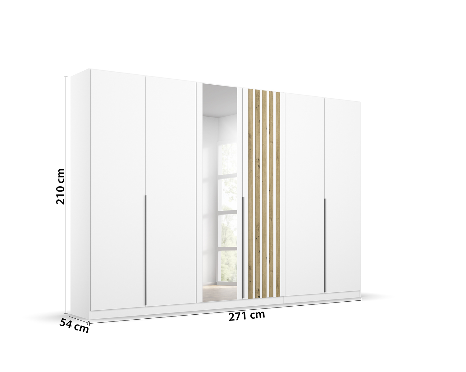 270cm brede kledingkast met draaideuren en spiegel alpine wit 270cm brede kledingkast met draaideuren en spiegel alpine wit