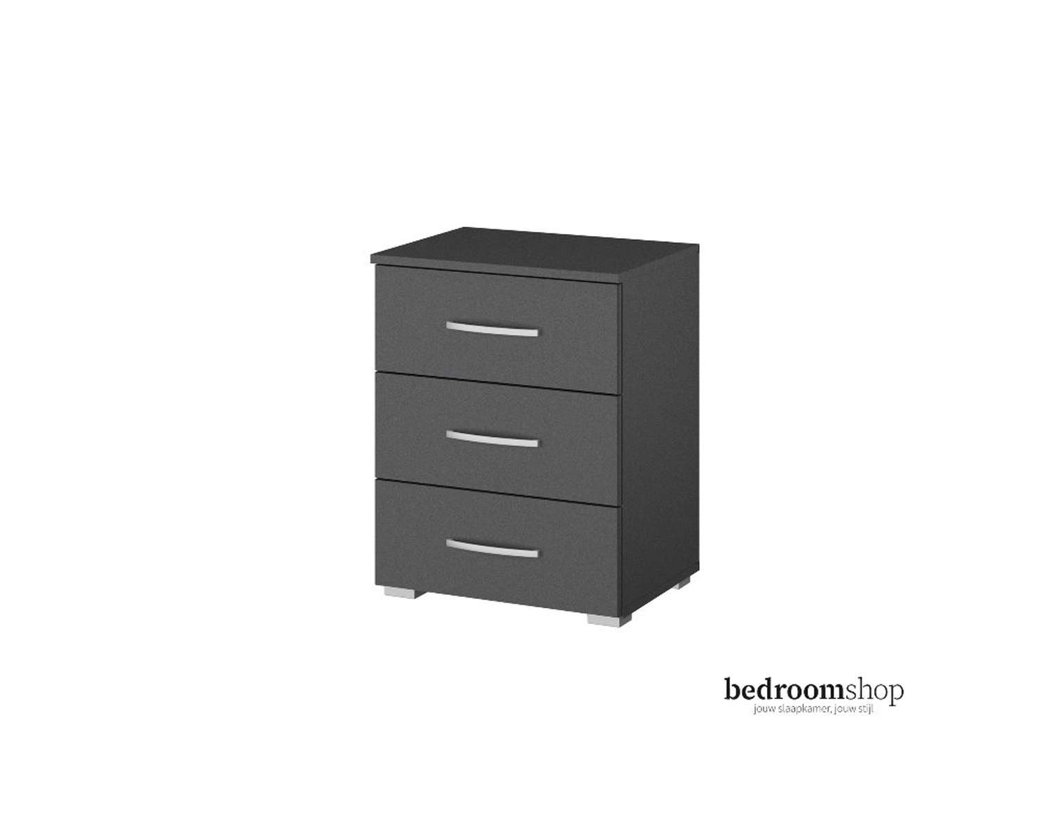 Grijs nachtkastje met drie lades