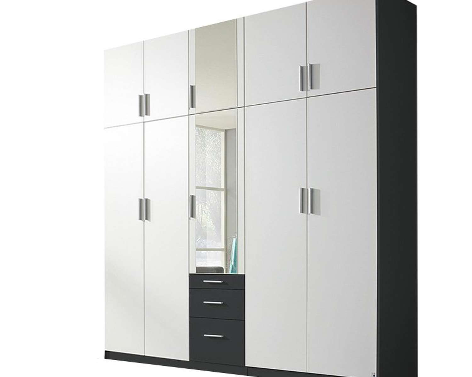 Draaideurkast metallic grijs met alpine wit en spiegel 226cm breed Draaideurkast metallic grijs met alpine wit en spiegel 226cm breed
