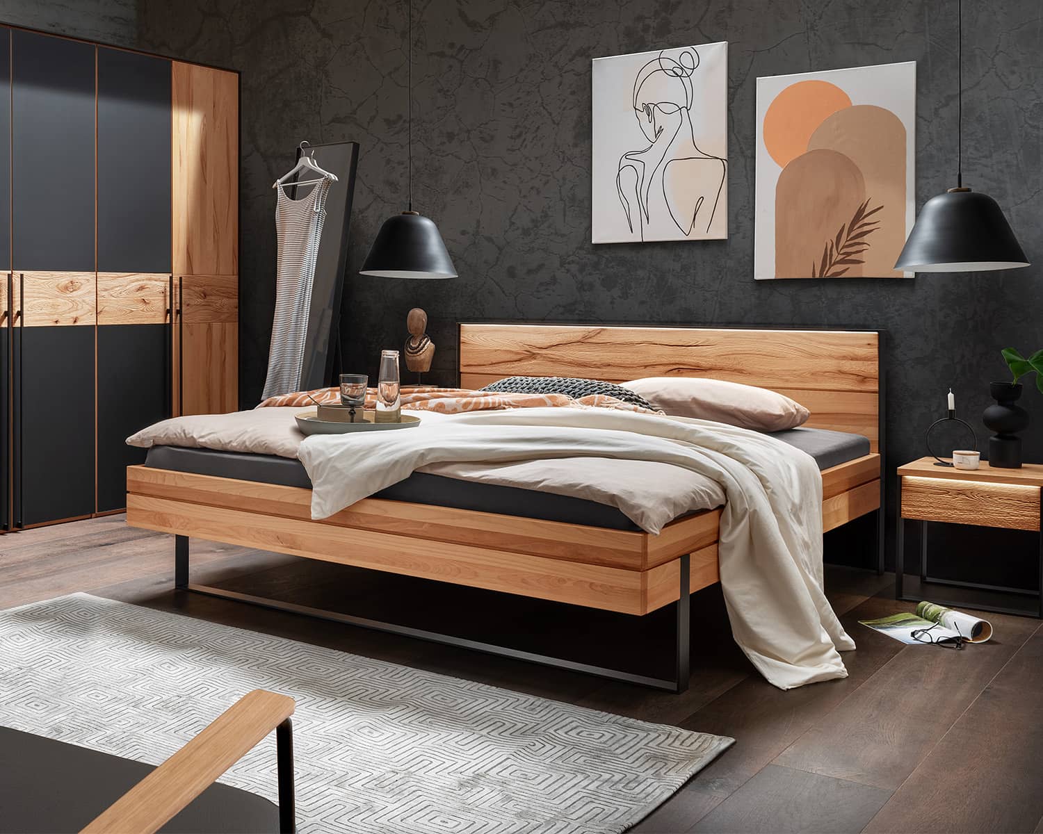 Industrieel bed kern beuken