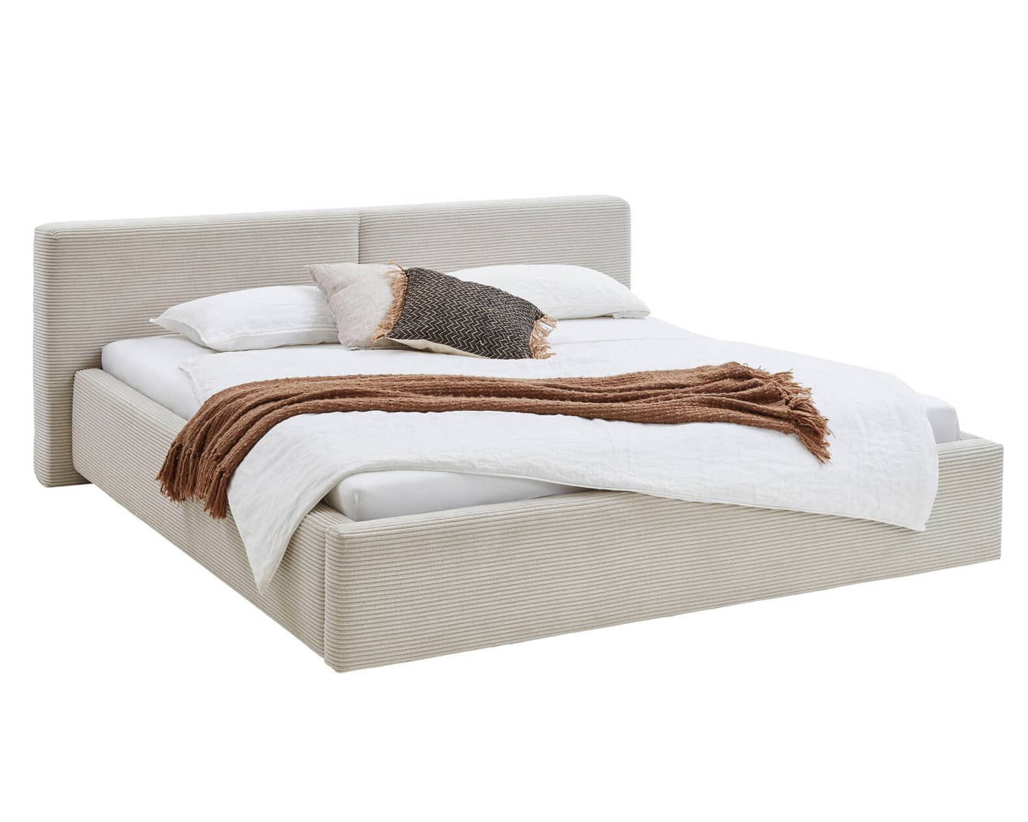Beige bed stof geribbeld