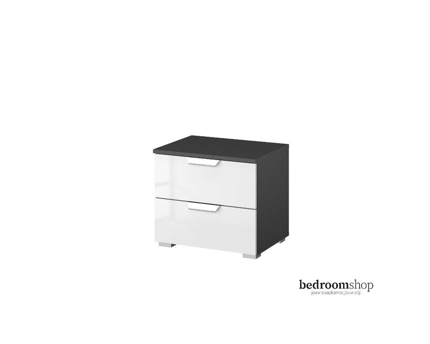 Grijs nachtkastje hoogglans met twee lades Grijs nachtkastje hoogglans met twee lades
