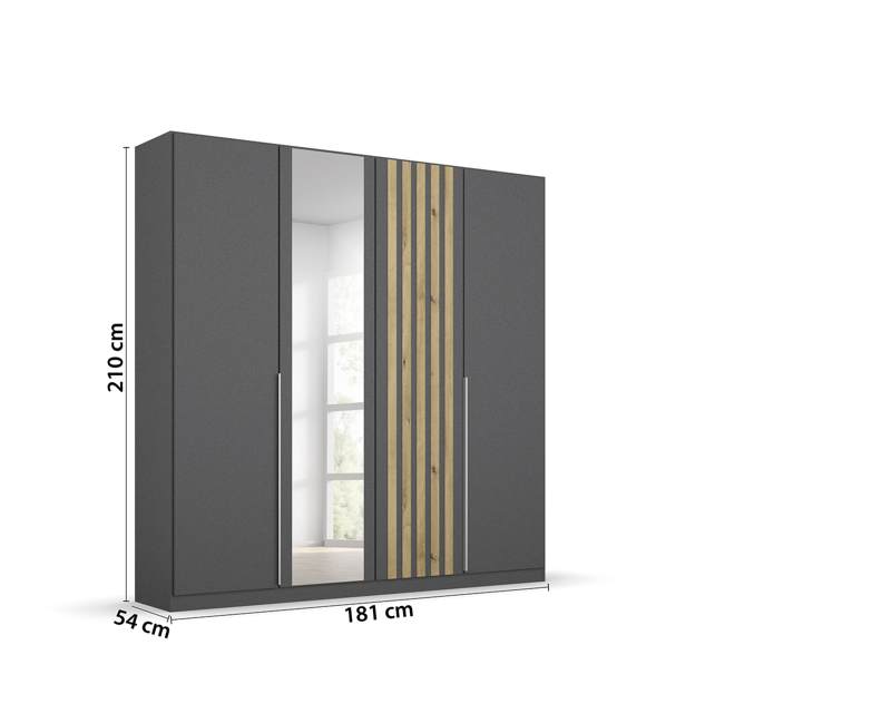 Metallic grijze kledingkast met spiegeldeur en lamellen