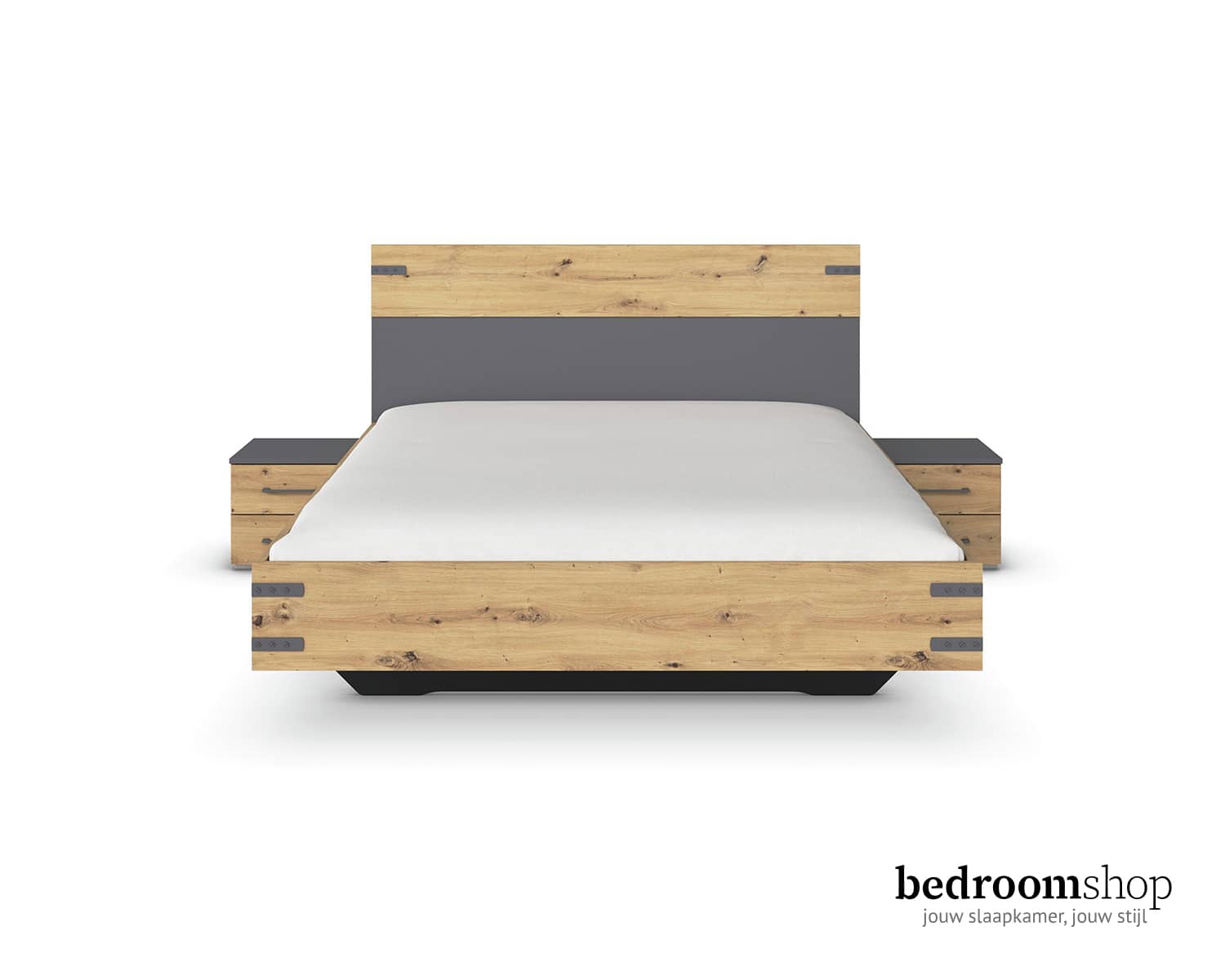 Bed voor tweepersonen met een industriële uitstraling