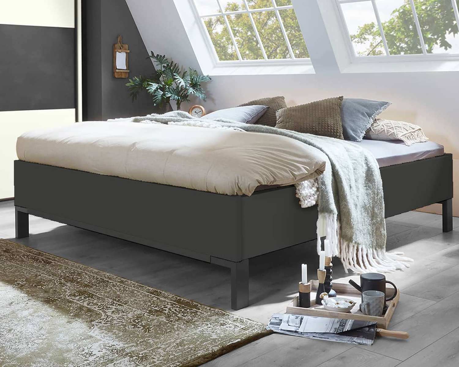 Antraciet tweepersoonsbed 200x200 Antraciet tweepersoonsbed 200x200