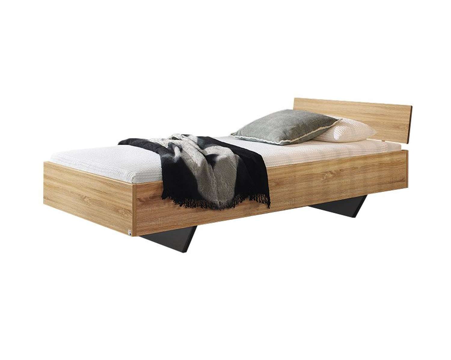 eenpersoonsbed eiken met hoofdbord