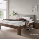 Houten bed stoffen hoofdbord