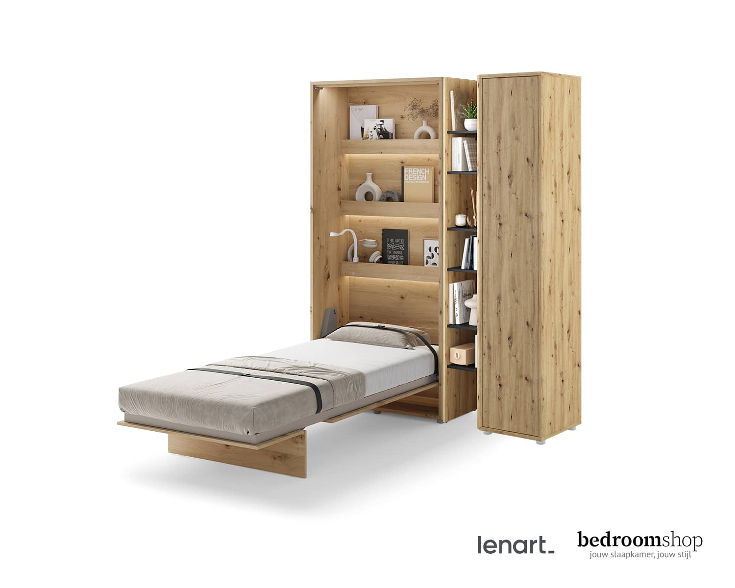 Opklapbed imitatie eiken 90x200