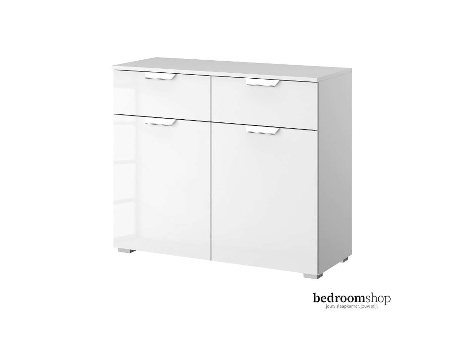 Witte commode hoogglans met twee deuren en lades Witte commode hoogglans met twee deuren en lades