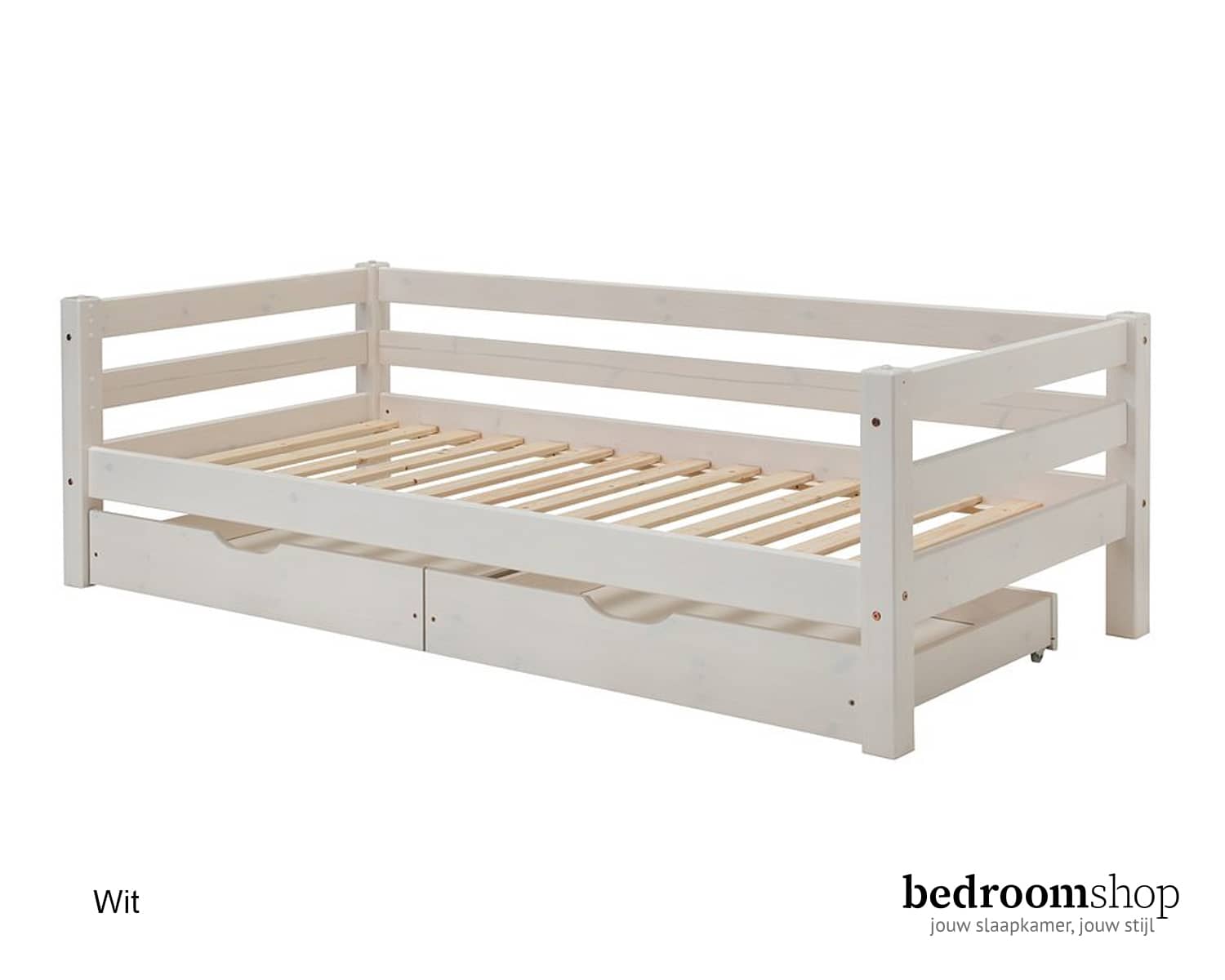 Kinderbed wit grenen 2 lades (uitvalbeveiliging achter) Kinderbed wit grenen 2 lades (uitvalbeveiliging achter)