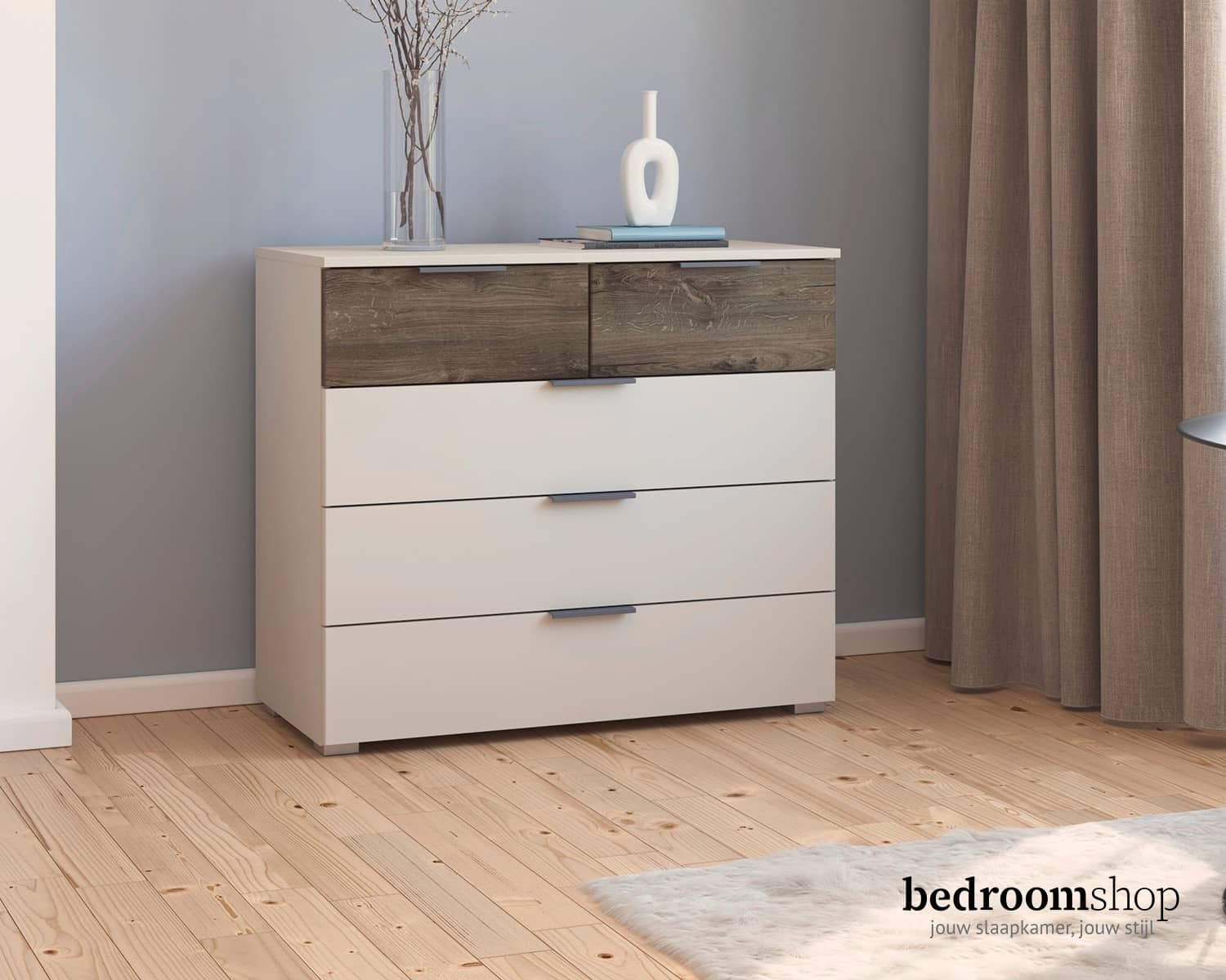 Ladencommode houtlook accenten