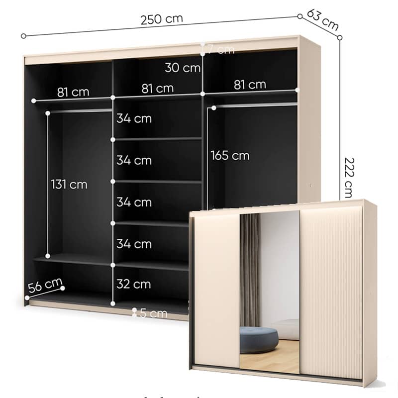 3-deurs kledingkast beige