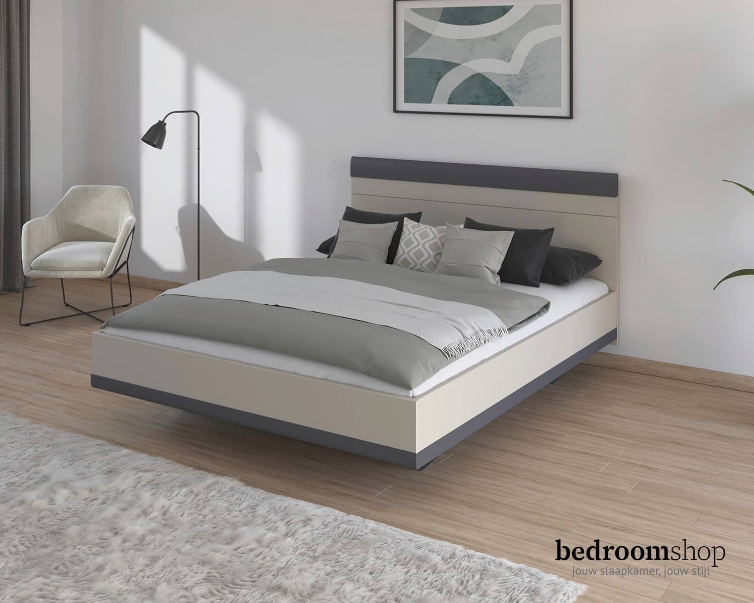 2-persoonsbed 160x200 metallic grijze accenten