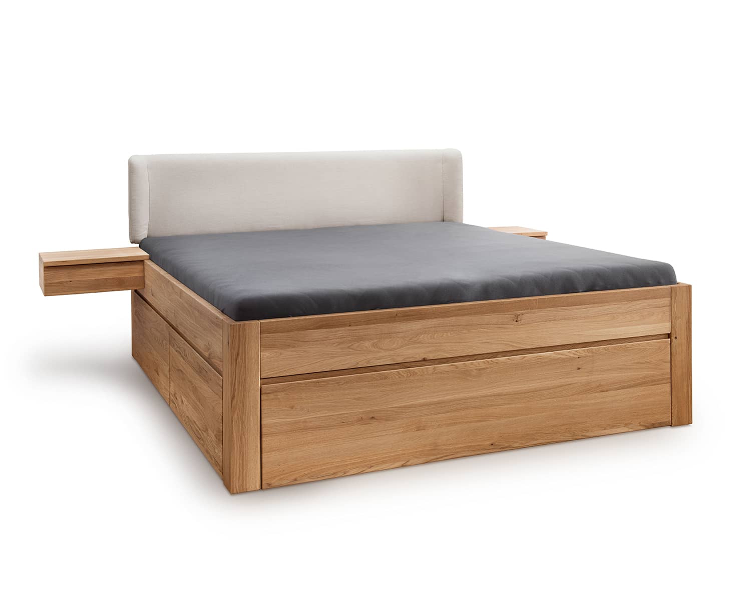 Eiken bed met lades en uniek hoofdbord Eiken bed met lades en uniek hoofdbord