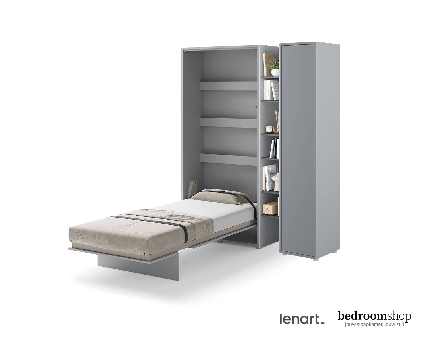 Opklapbed 90 breed grijs met kast