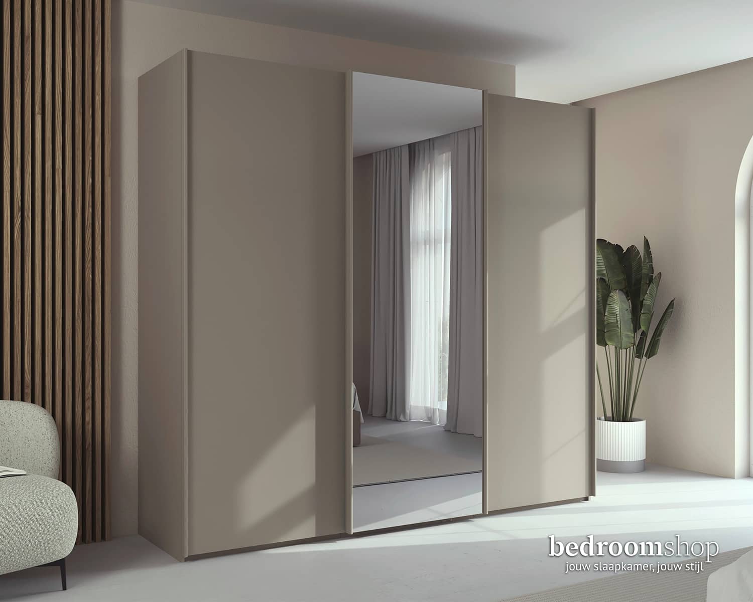 Taupe schuifdeurkast spiegel (fango) Taupe schuifdeurkast spiegel (fango)