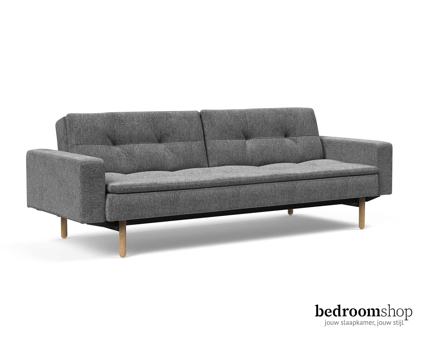 Grijze slaapbank 3 zits met armleuningen