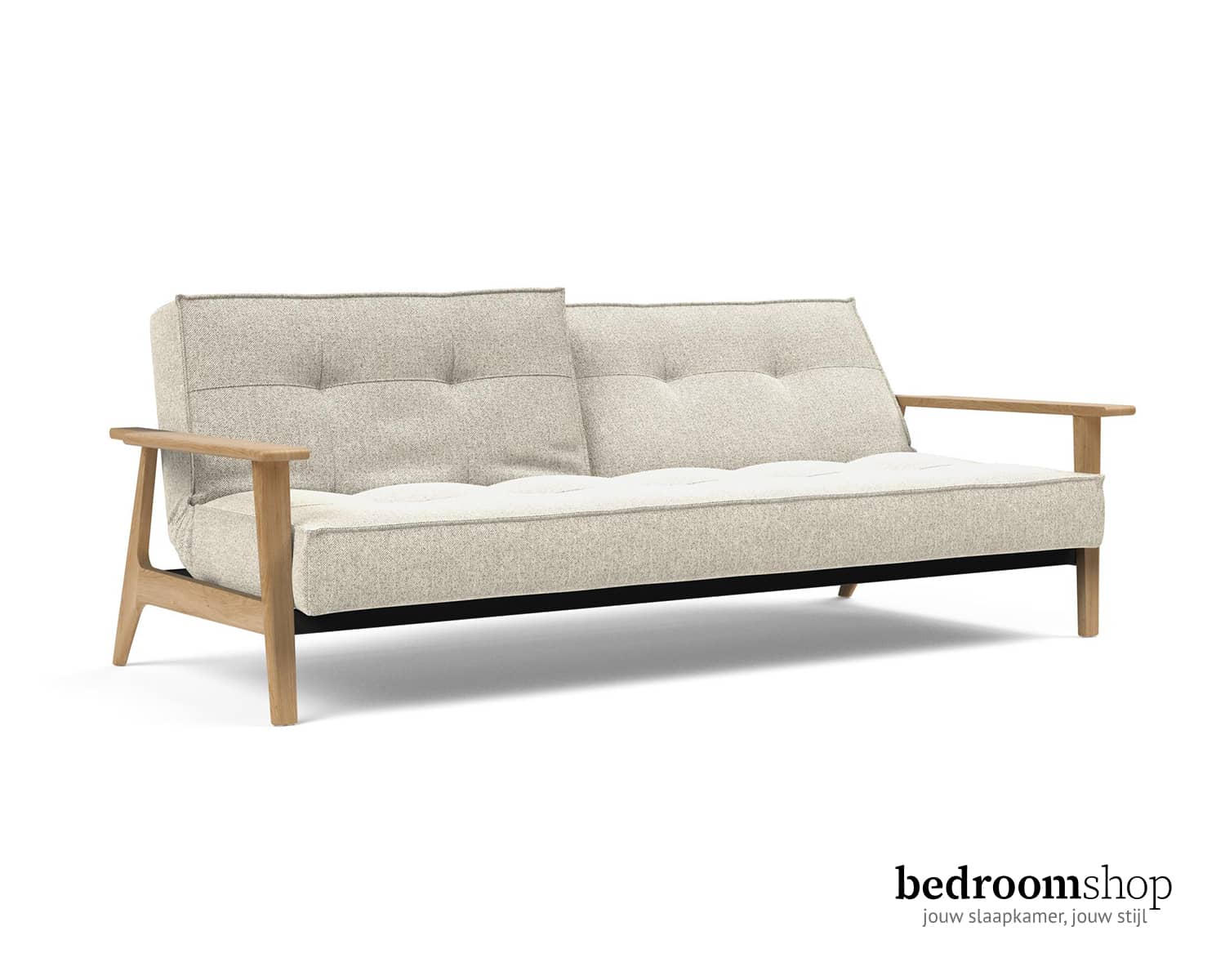 Bedbank gebroken wit massief houten armleuningen