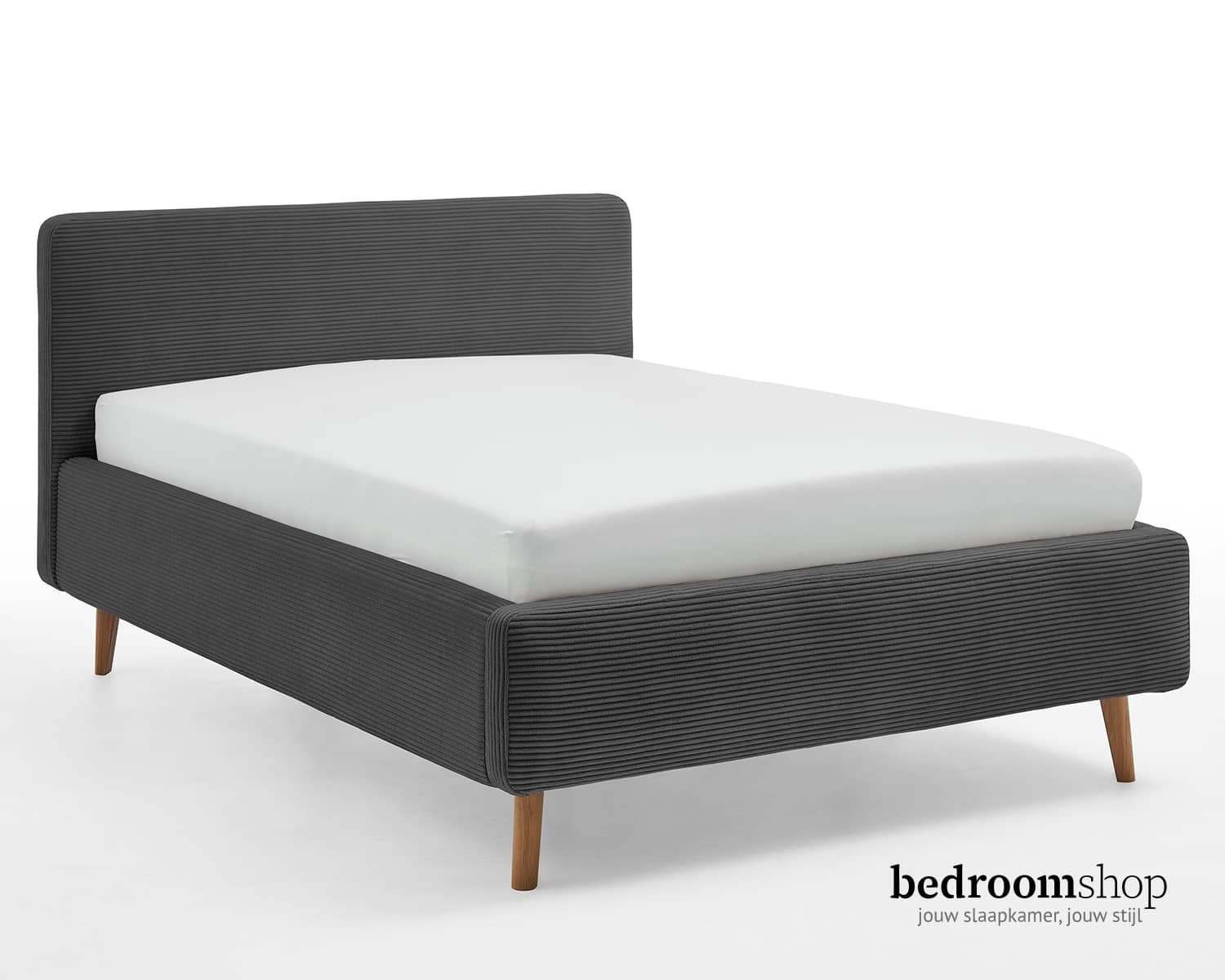 Bed antraciet ribbelstof Bed antraciet ribbelstof