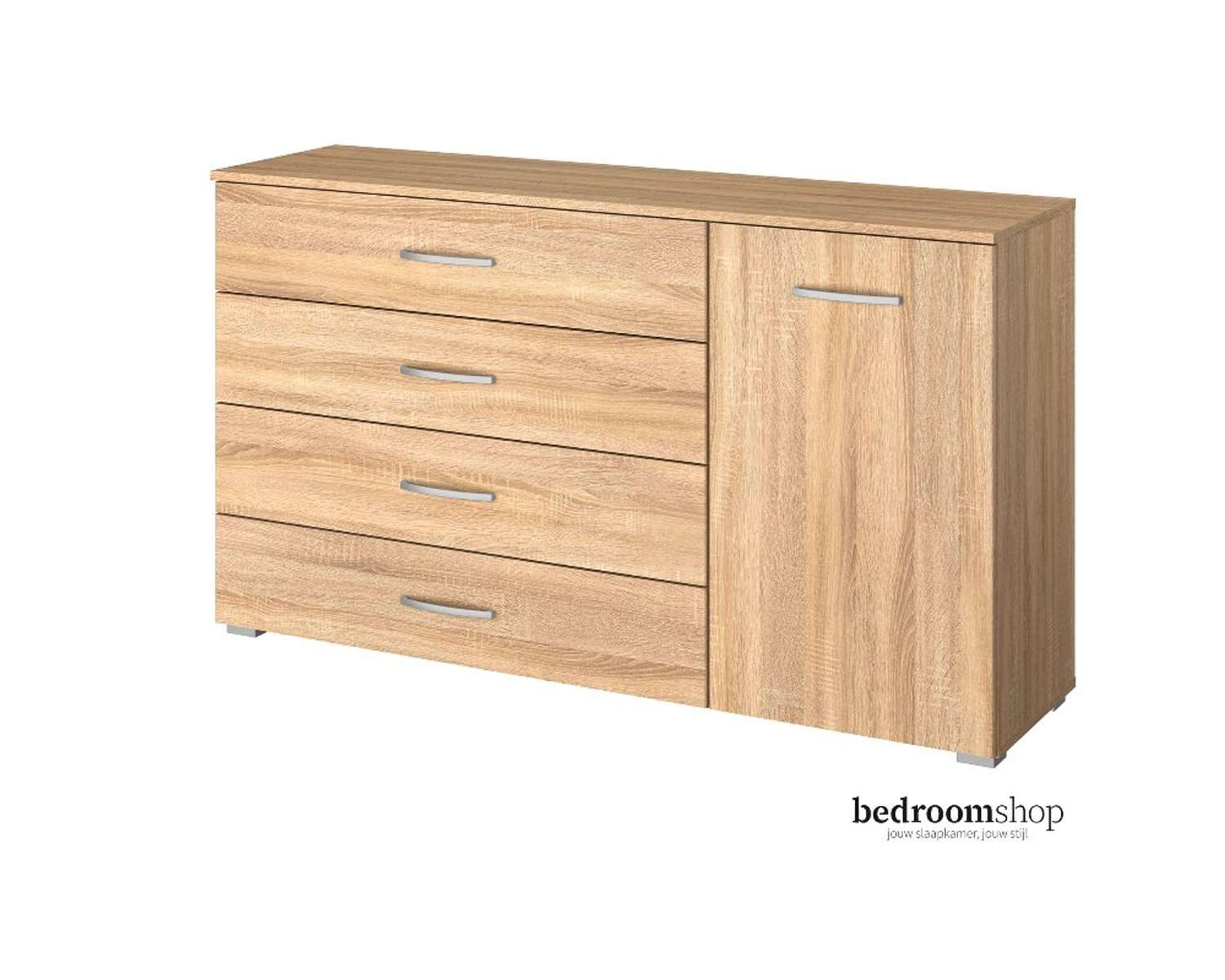 Zand eiken combicommode met vier lades en deur Zand eiken combicommode met vier lades en deur