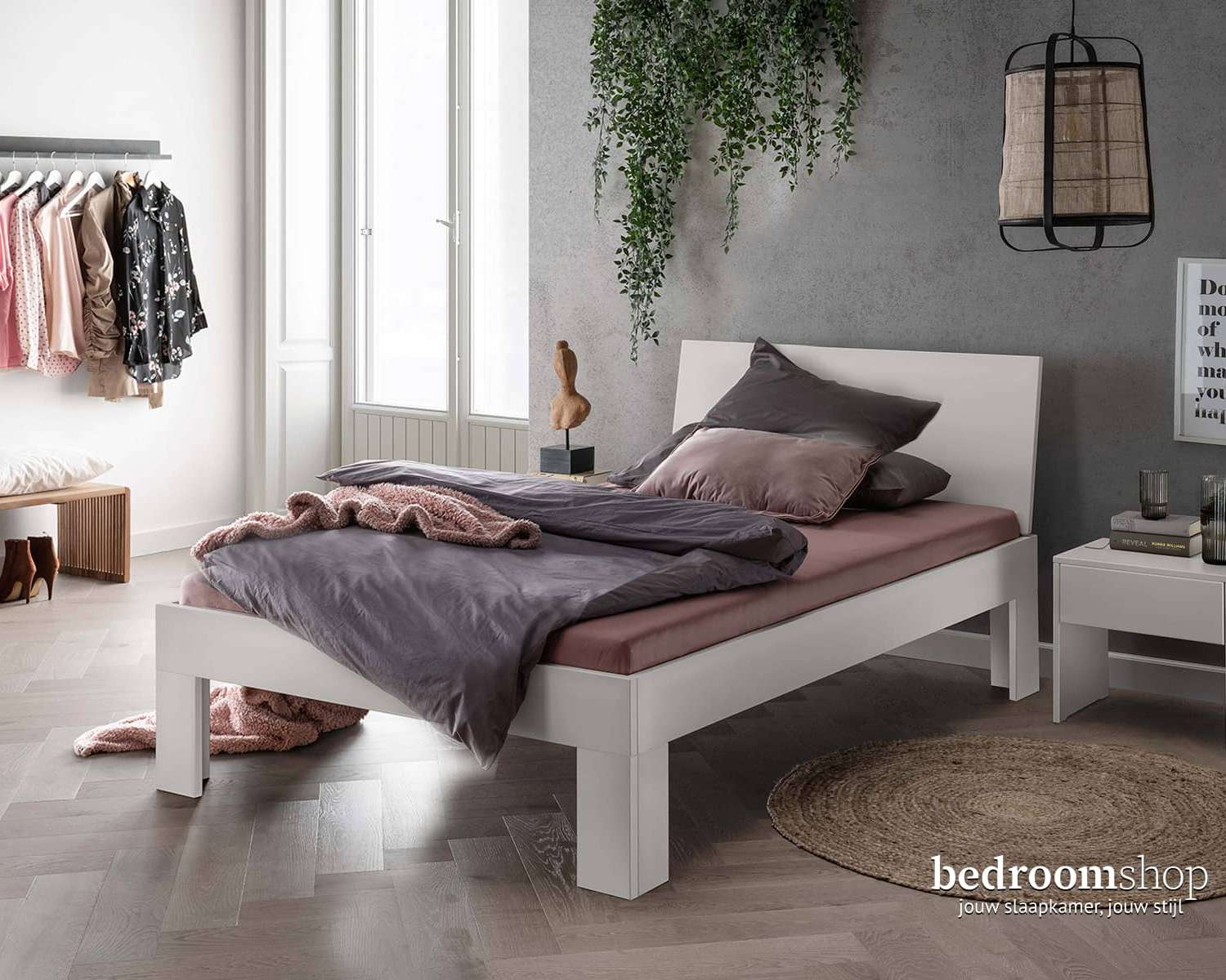 Wit eenpersoonsbed massief hout