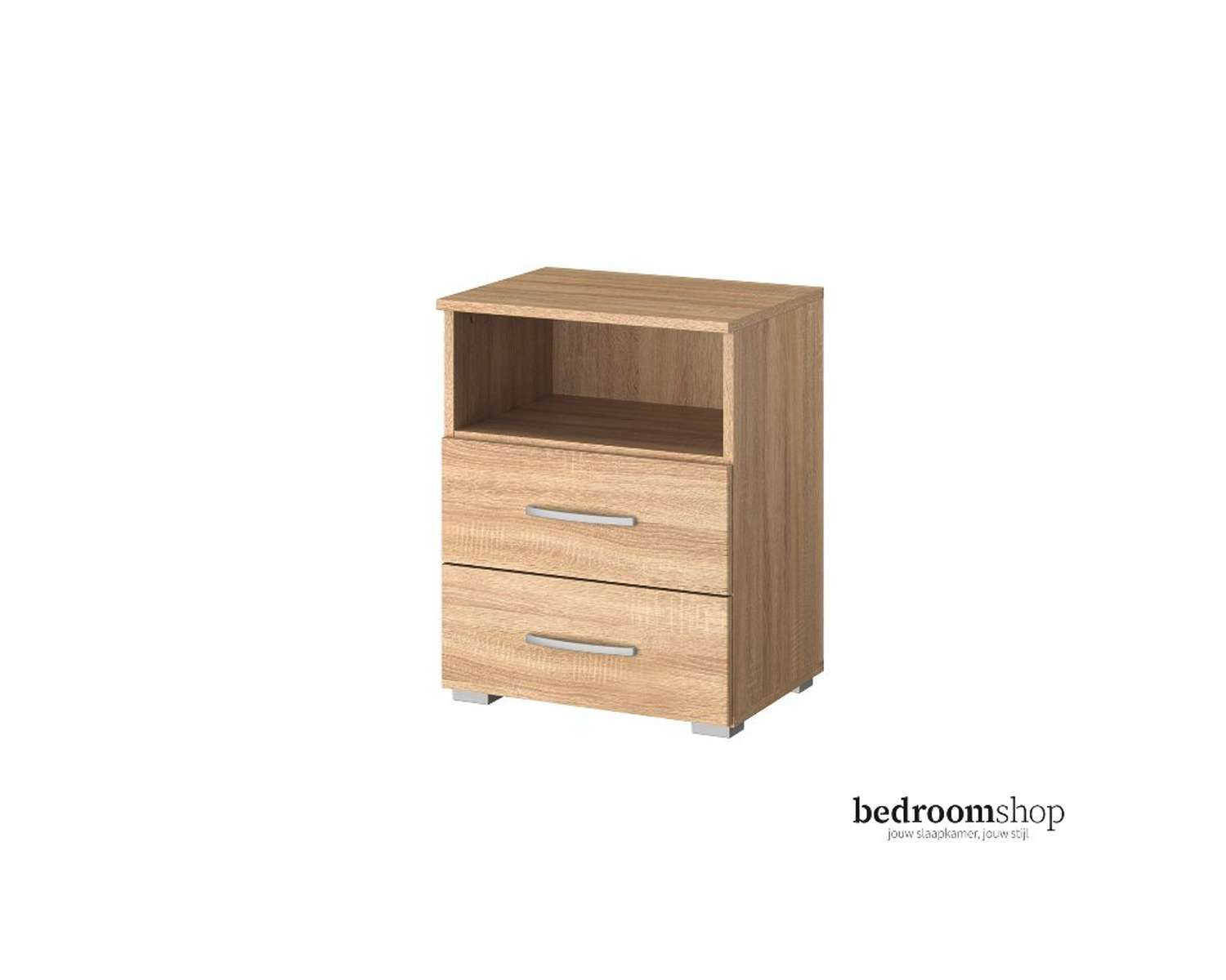 Zand eiken nachtkastje met twee lades en nis