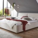 Beige tweepersoonsbed ribbeltjes stof