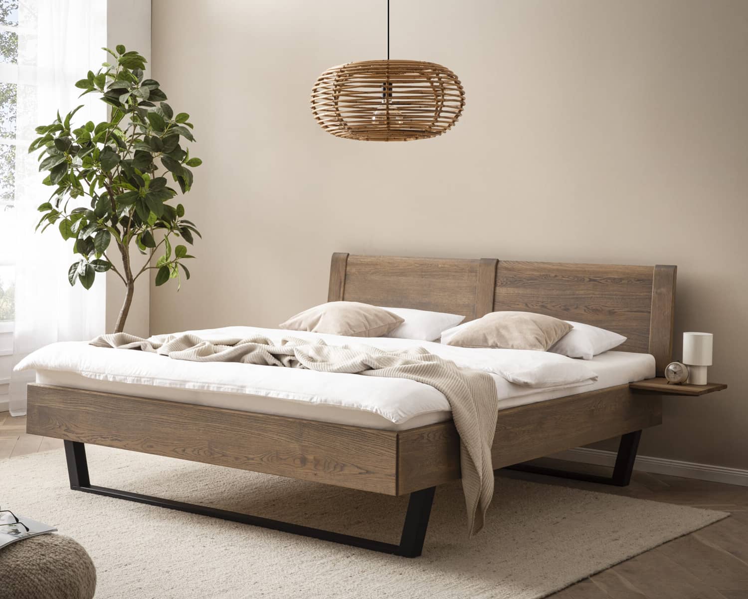 Houten tweepersoonsbed grijs/blauw hout Houten tweepersoonsbed grijs/blauw hout