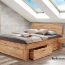 Massief houten bed met opbergruimte