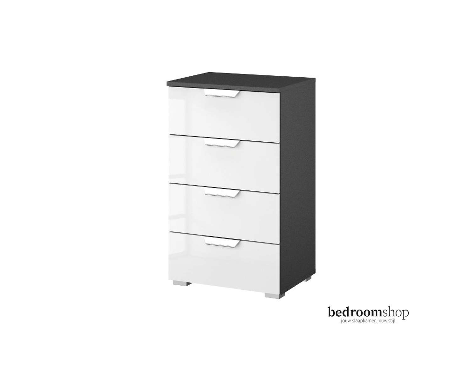 Grijze ladekast hoogglans met vier lades Grijze ladekast hoogglans met vier lades