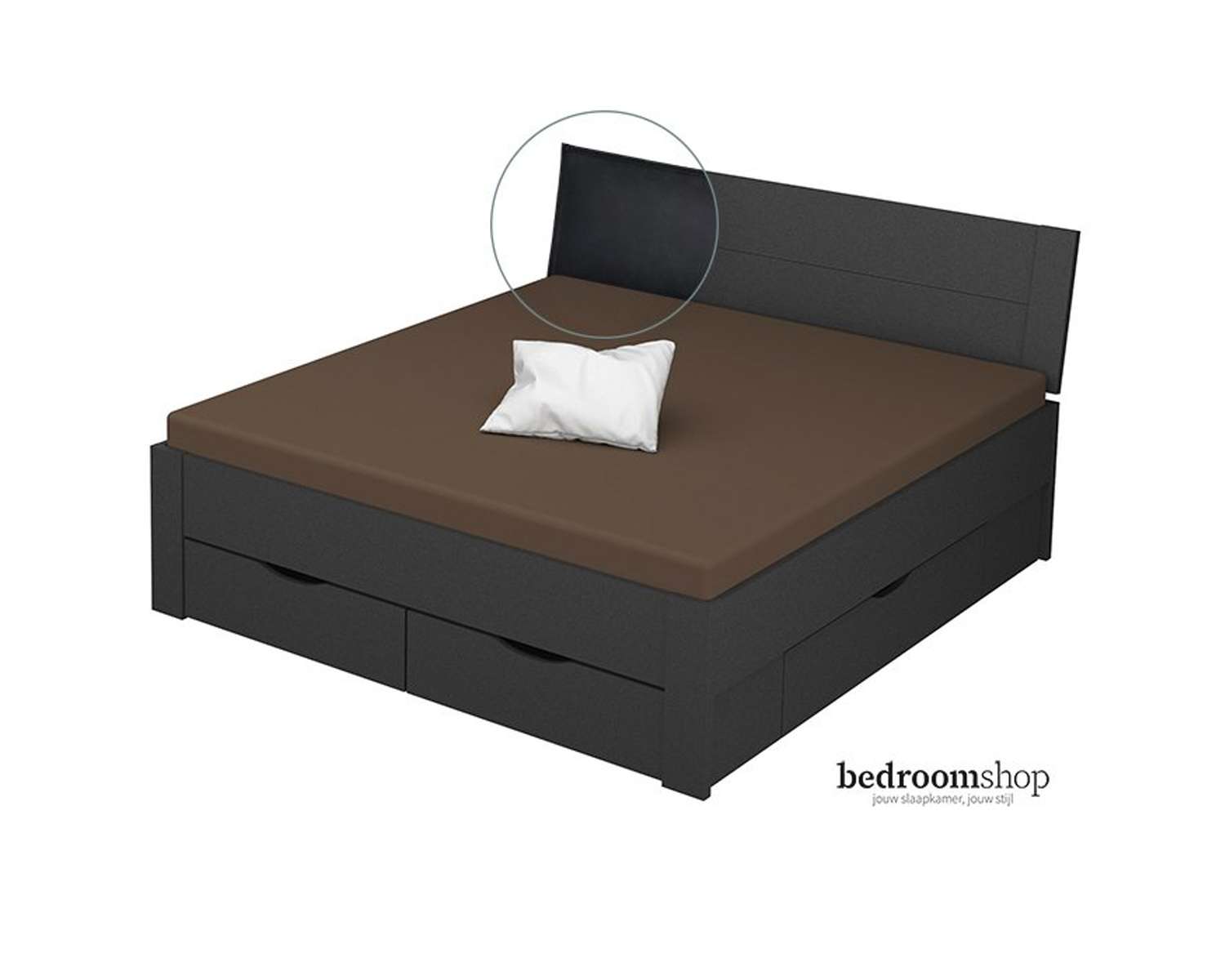 Grijs metallic 180x200 met lades lederlook zwart Grijs metallic 180x200 met lades lederlook zwart