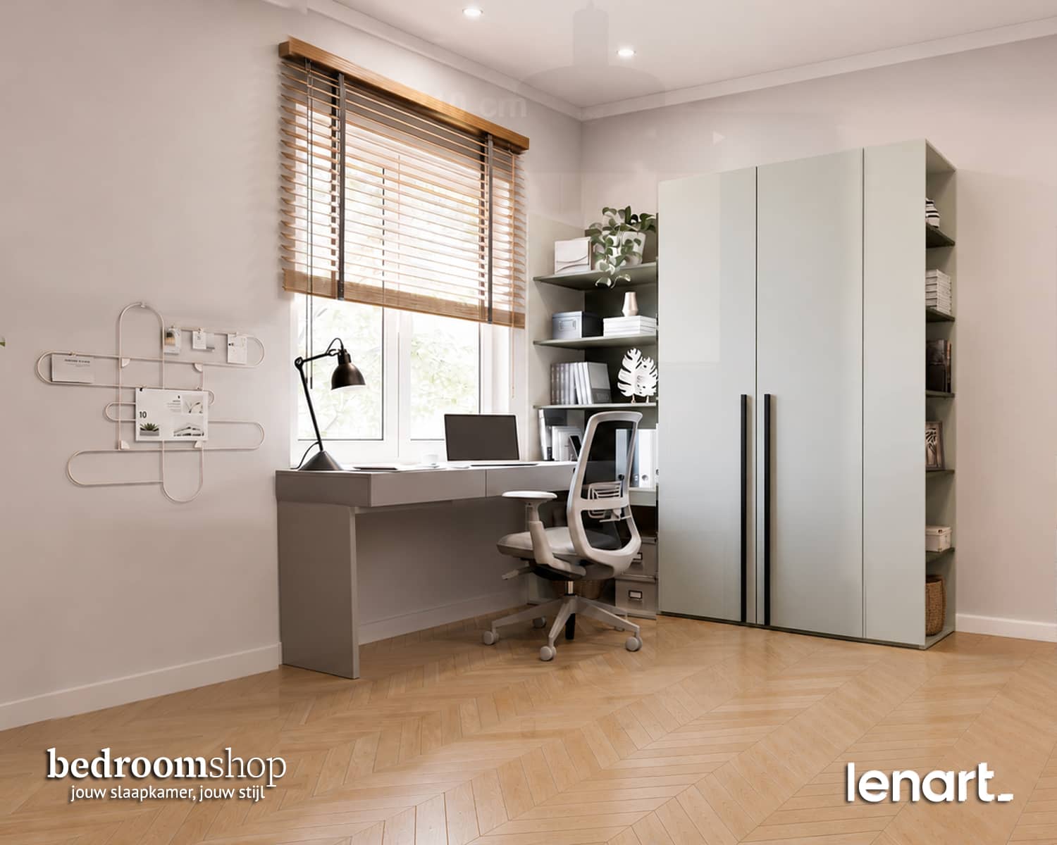 Smal bureau met kast en boekenkast smal