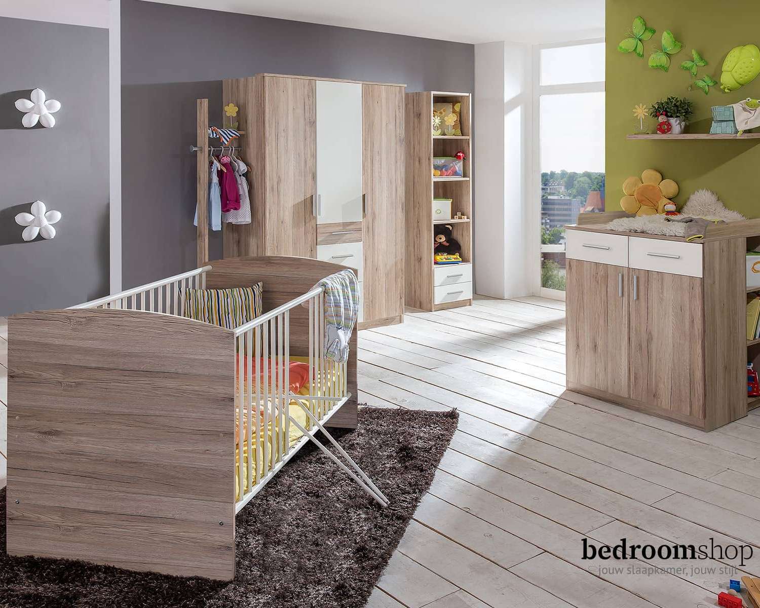 Slaapkamerset houtlook met wit