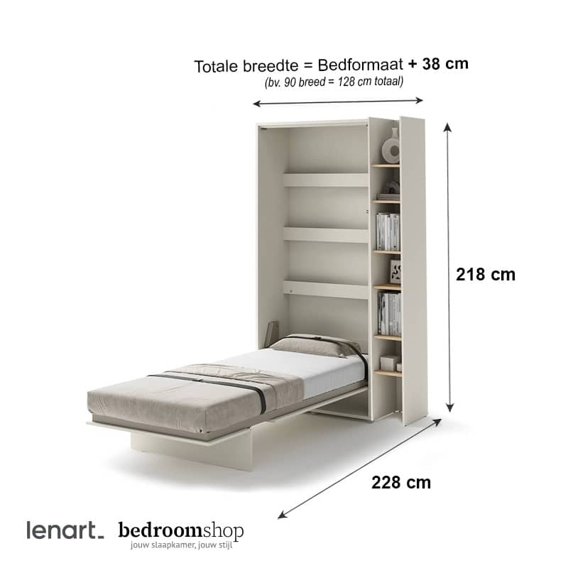 Opklapbed 90x200 met boekenkast