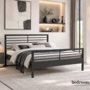 Tweepersoons metalen bed zwart (structuur)