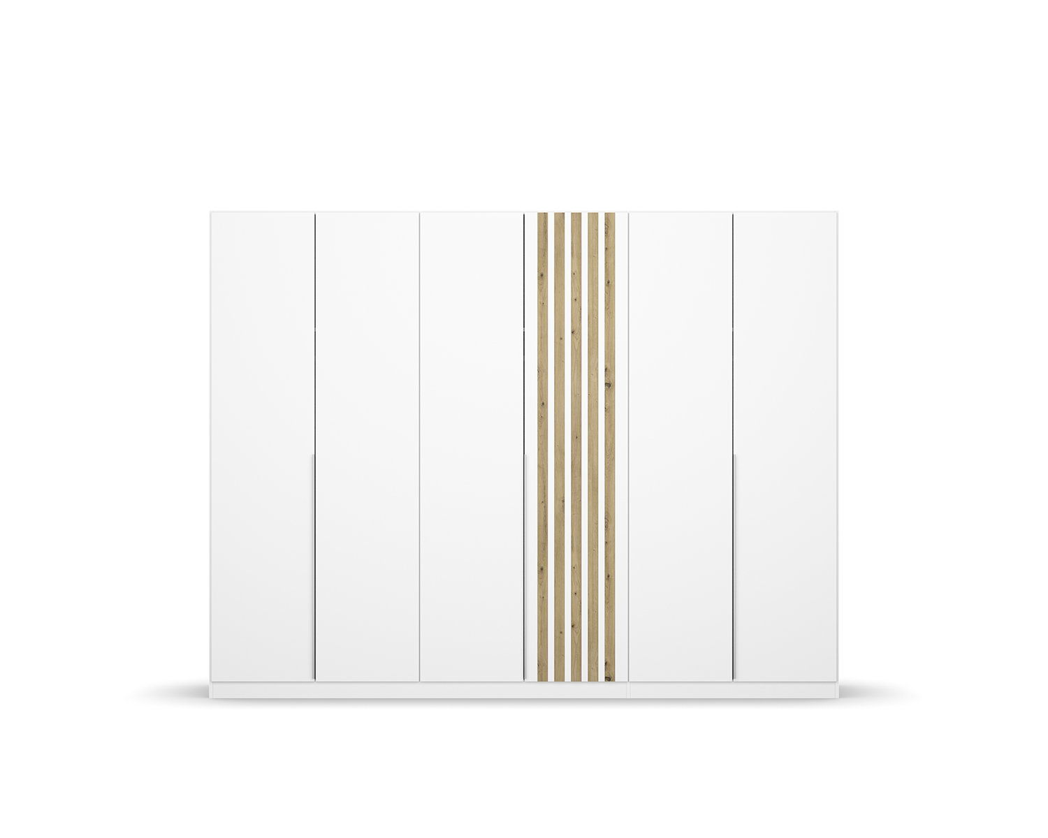 Witte kledingkast met draaideuren en houtkleurige lamellen Witte kledingkast met draaideuren en houtkleurige lamellen