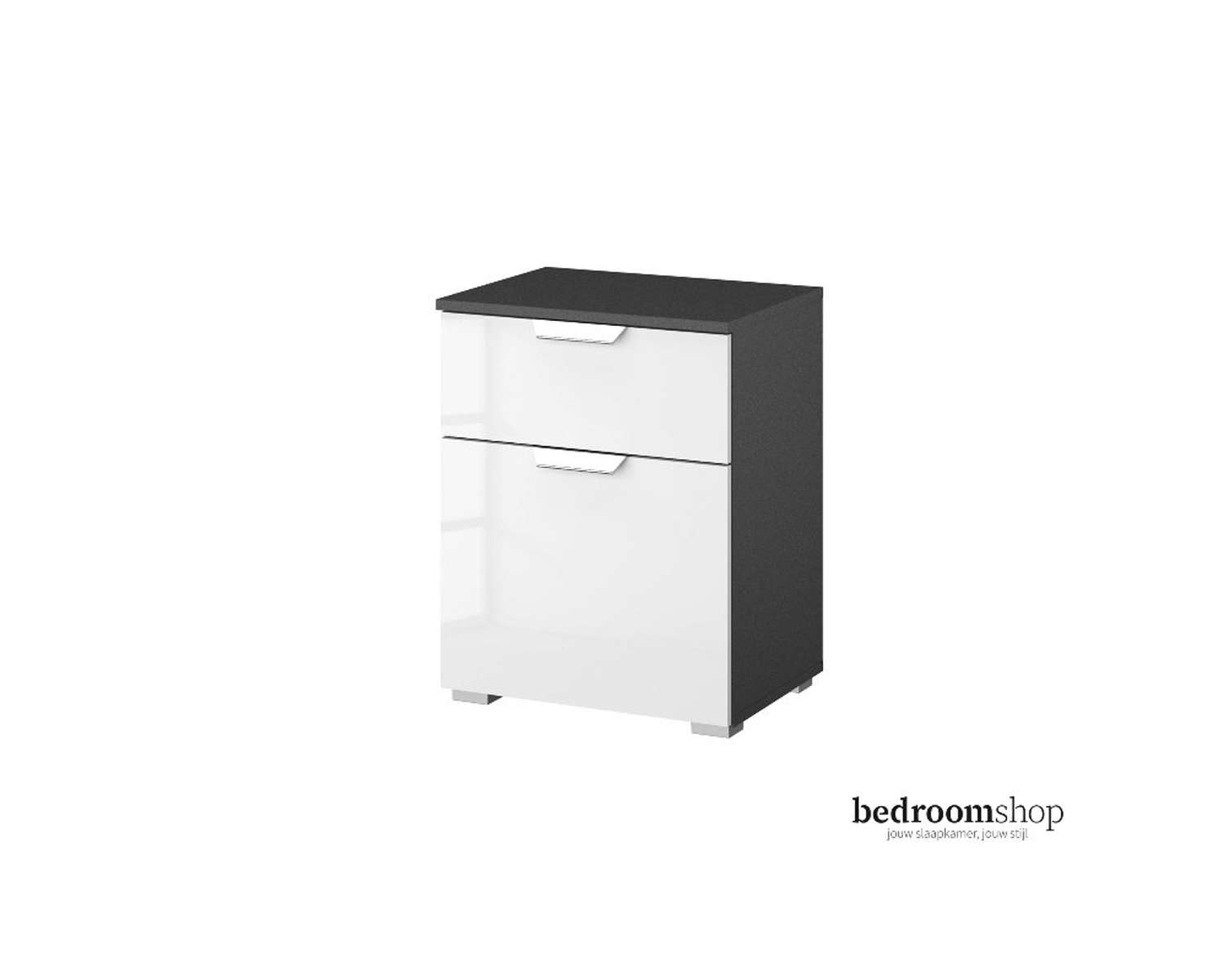 Grijs nachtkastje hoogglans met lade en deur