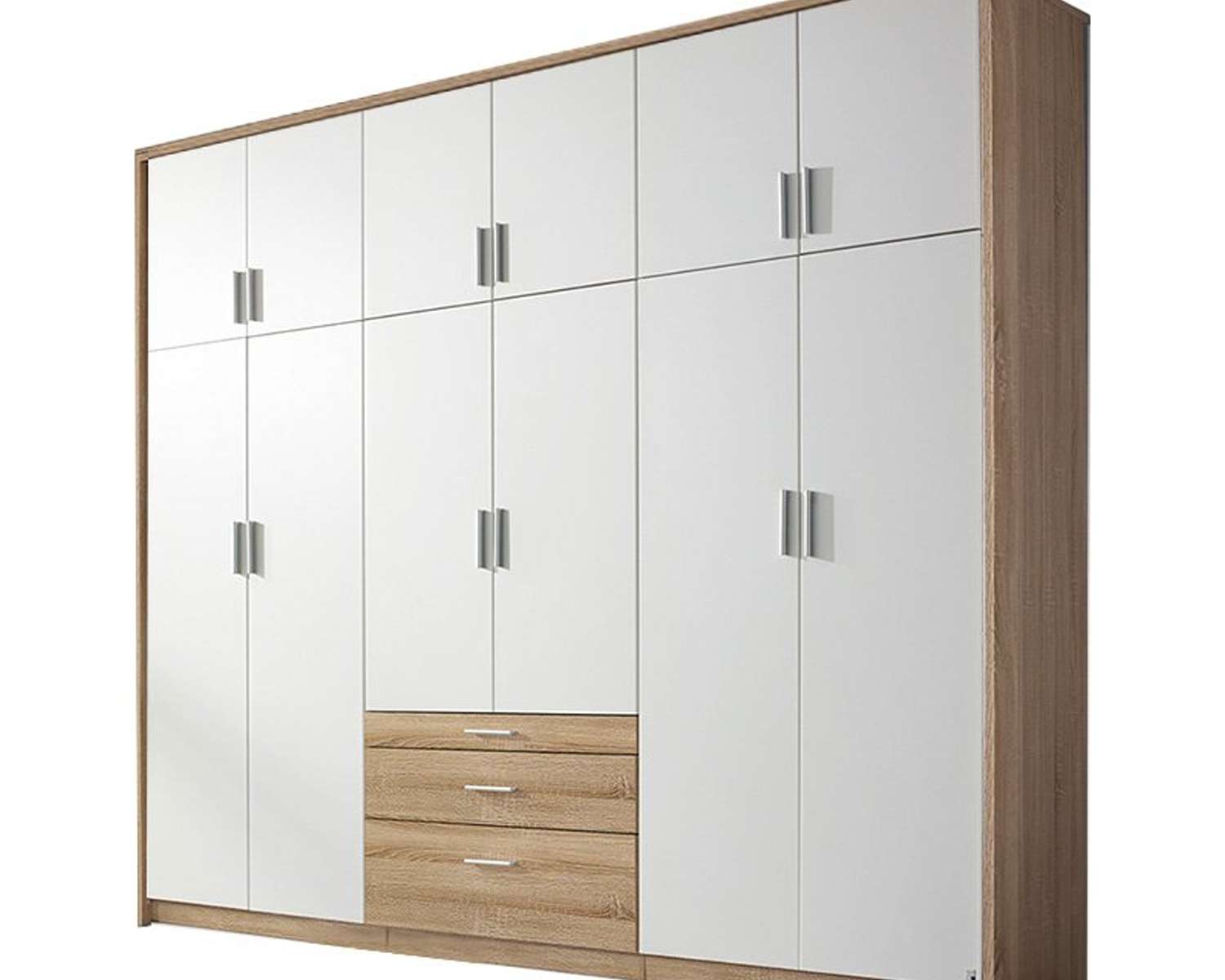 Draaideurkast Montana 271cm breed met sierlijst zand eiken en alpine wit Draaideurkast Montana 271cm breed met sierlijst zand eiken en alpine wit